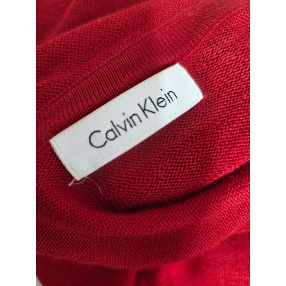 Calvin Klein Red Wool Knit Cardigan Wrap Sweater Women Sz S Decorative Gold Btns - Picture 8 of 13